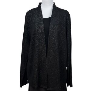 JM Collection XL Black Sparkle Rose Cardigan Top Attached Shell 2-in-1 NWT